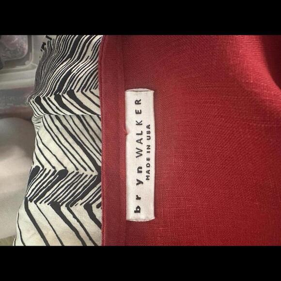 Bryn Walker tomato girl red ruffle front 3/4 length sleeve linen top Size Small - Picture 5 of 6